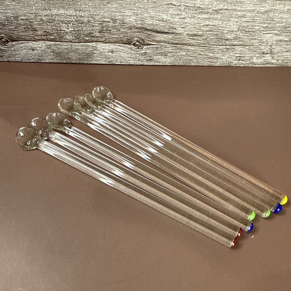 7 Cocktail Stirrer Spoons 4,5＆6" Glass Swizzle Sticks Clear/Colored Barware
